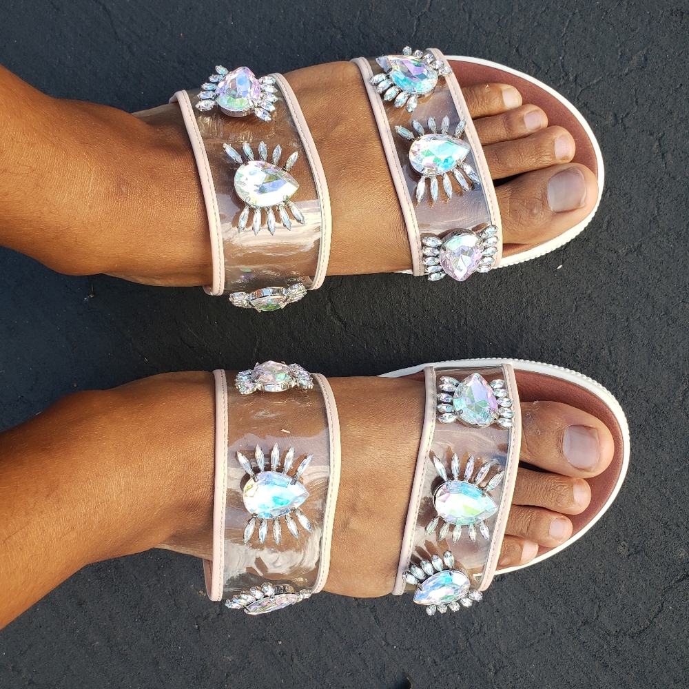 MIA crystal gemstone strappy slide on sandals